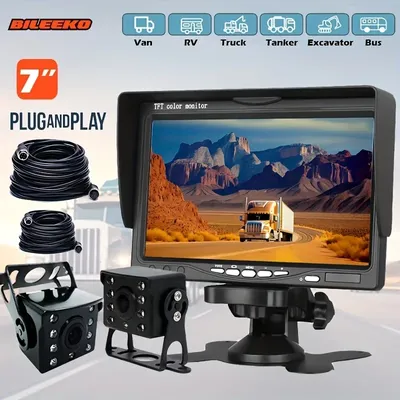 Vehicle Rear View Monitor 7" Screen With Backup Camera 4 Pin Cable Night Vision For Car Truck RV