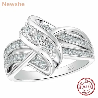 Newshe 925 Silver Engagement Rings for Women Unique Knot Brilliant AAAAA Cubic Zircon Statement Ring