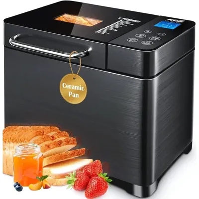 Christmas.17-in-1 Bread Maker-Dual Heaters, 710W Machine Stainless Steel with Gluten-Free, Dough