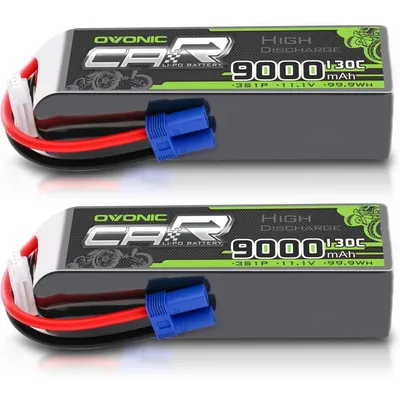 OVONIC 3S LiPo Battery 9000mAh 11.1V 130C RC Battery with EC5 Connector (2 Pack)