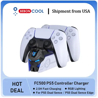 BEBONCOOL FC500 RGB Controller Charging Station For PlayStation 5 Dual Fast Charger LED Indicator