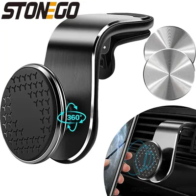 Magnetic Car Vent Phone Holder - Universal L-Shaped Design, 360° Rotation, Metal Magnetic Mount for