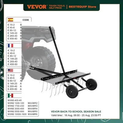 VEVOR Tow Behind Dethatcher 40in Tow Dethatcher with 20 Spring Steel Tines Lawn Dethatcher Rake for
