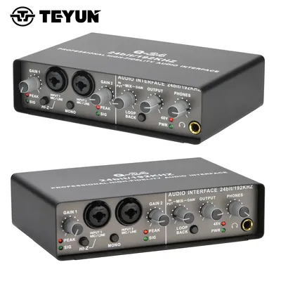 TEYUN Q24 24Bit 192KHz Audio Interface Loopback Stereo Mono Professional External Usb Sound Card for