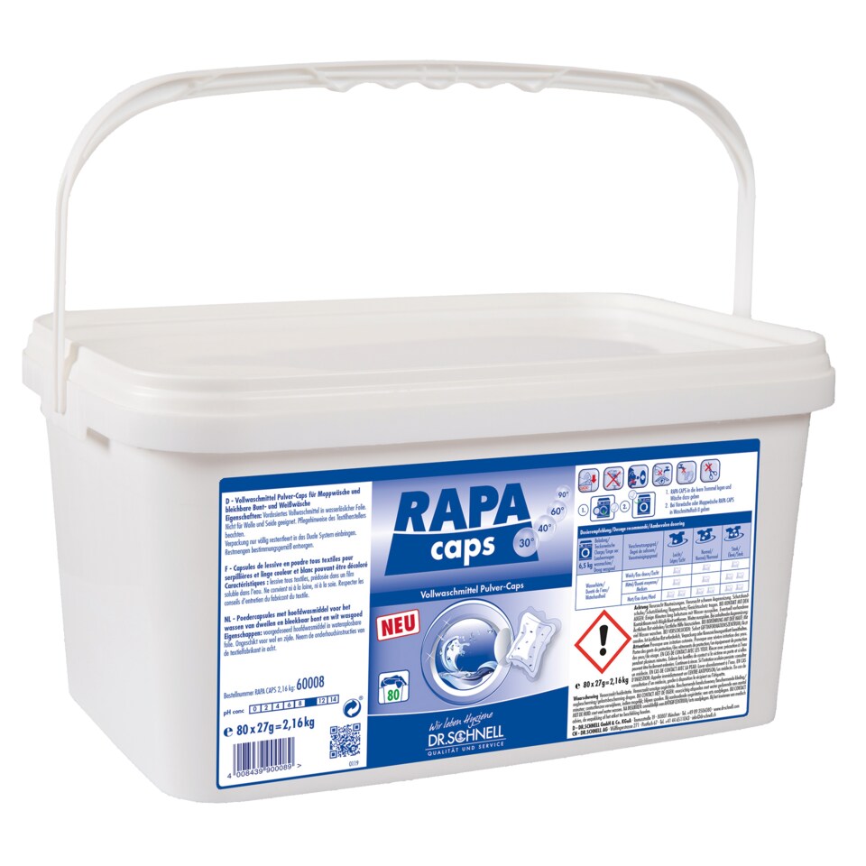 DR.SCHNELL RAPA CAPS Vollwaschmittelpulver-Caps, Eimer 2.16 kg Image