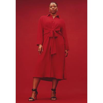 Plus Size Women's Tie Front Oversized Shirt Dress by ELOQUII in Barbados Cherry (Size 20)