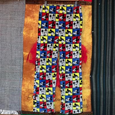Disney Underwear & Socks | Disney-Multicolored Checkerboard ‘Micky Mouse’ Drawstring Stretch-Waistband Pj’s | Color: Blue/Yellow | Size: L
