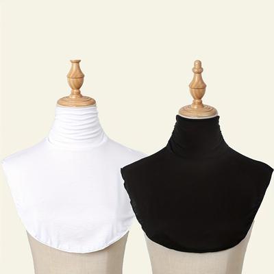 TEMU 1/2pcs Elegant Polyester Solid Color Pleated Collar Scarf For Women, Breathable & Warm Decorative Shawl, 100% Polyester, Machine Washable, 145 Gsm - Casual Weekend Accessory Image