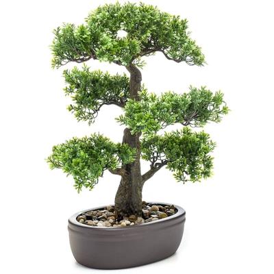 Künstliches Mini-Bonsai Ficus in Brauner Schale 43 cm Emerald