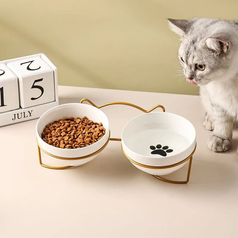 1-3 pièces créatif Protection cervicale fournitures pour animaux de compagnie en céramique Double bol pour chat bol en céramique pour chat bol de nourriture chien eau potable bol de nourriture