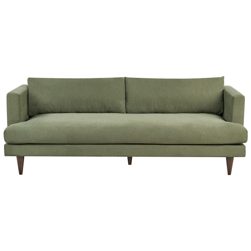 3-Sitzer Sofa Grün Stoffbezug mit Schmalen Hohen Armlehnen Lose Rücken- und Sitzkissen Freistehend Modern Wohnzimmer Polstersofa Stoffsofa