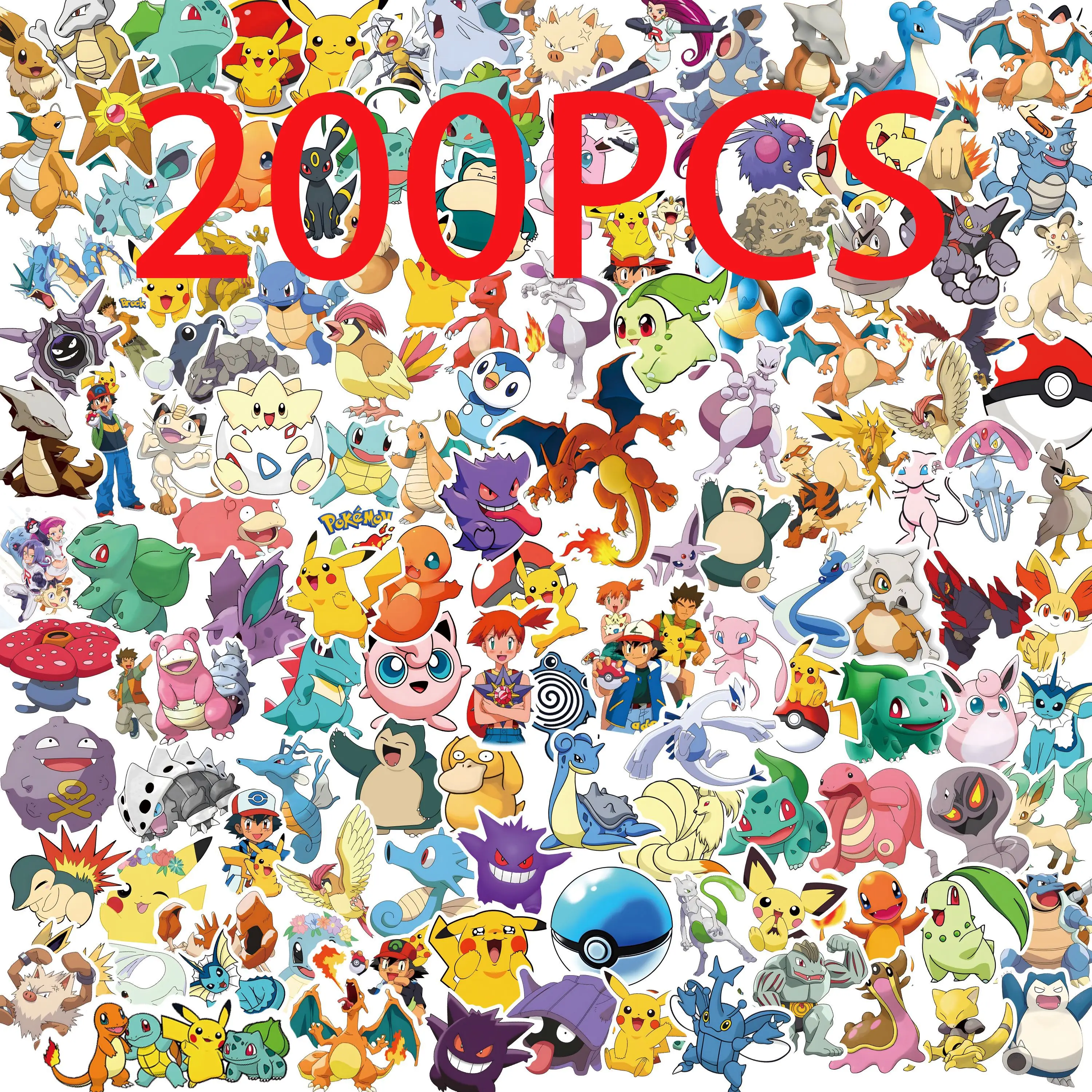 50/100/200 Stück Pokemon Anime Aufkleber Pikachu Kawaii Aufkleber Laptop Koffer Skateboard Gitarre Telefon Cartoon Kind Geschenk Spielzeug Image