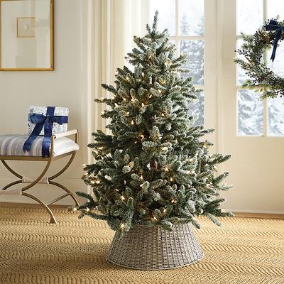 Prelit Flocked White Fir Tree with Basket - Ballard Designs