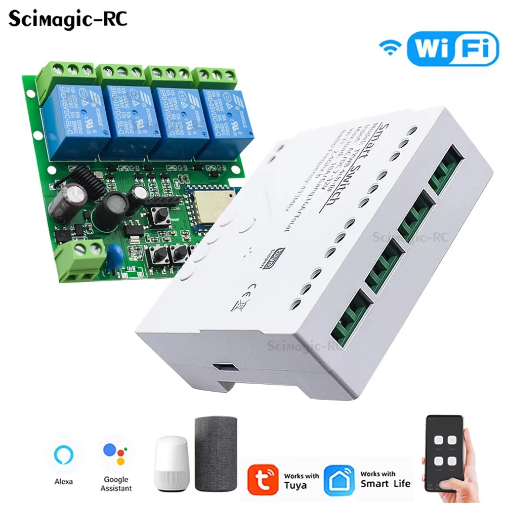4CH Tuya Wifi Relais Smart Wireless Schalter Modul 4 Kanal 7-32 V 85-250 V 220 V 110 V 2200 W RF433 10A 4 Weg Empfänger Für Alexa Image