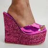 Laigzem Frauen Sandalen Plattform Keile Glitzer Metallic Farben Maultiere Pumps Party Sommer Frauen Schuhe Frau Größe 41 44 47 52