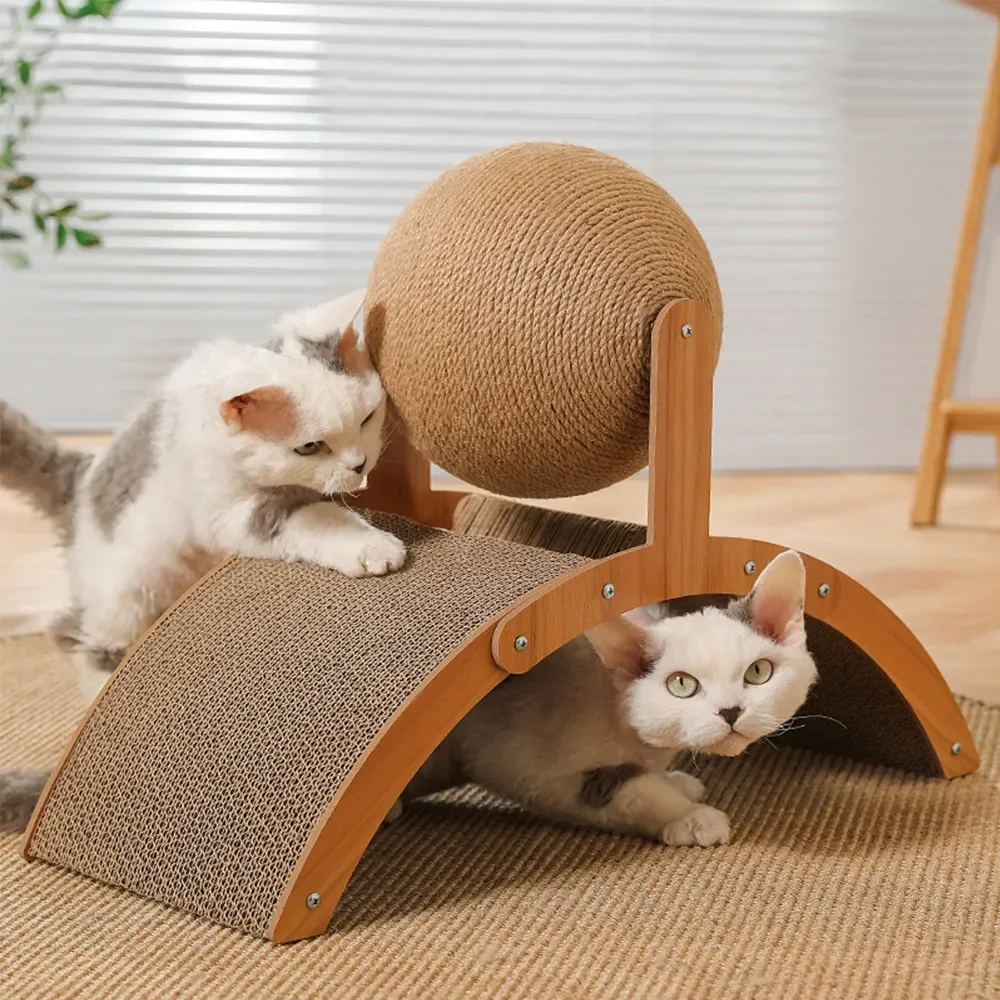 2-in-1-Kratzball für Katzen, Katzenkratzer aus Holz, Sisal-Kratzbrett, verschleißfestes Schleifpfoten-Spielzeug, Massivholz-Schaber für Katzen Image