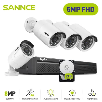 Sannce 5mp poe video überwachungs system set 8ch 8mp nvr system cctv sicherheit outdoor 5mp ip kameras überwachungs kit