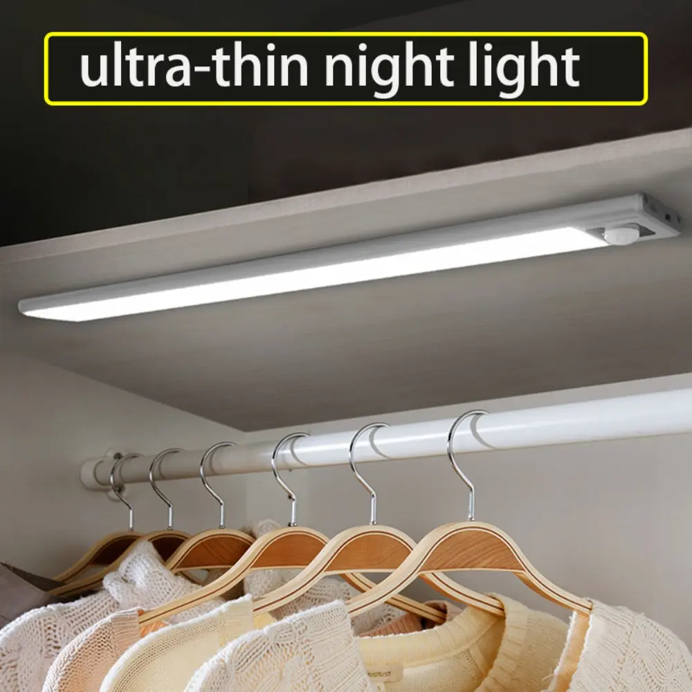 Nachtlicht 20/30/40/50 cm Ultra Dünne LED Licht Schrank Licht Motion Sensor Wireless Typ-c Für Küche Schlafzimmer Kleiderschrank Beleuchtung Image