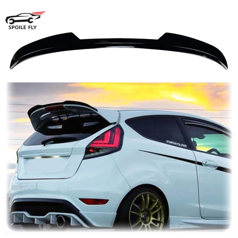Für ford fiesta st-line mk6 mk 6,5 2017-2020 hochwertige abs auto heckflügel spoiler lippe glänzend schwarz carbon faser körper kity Image