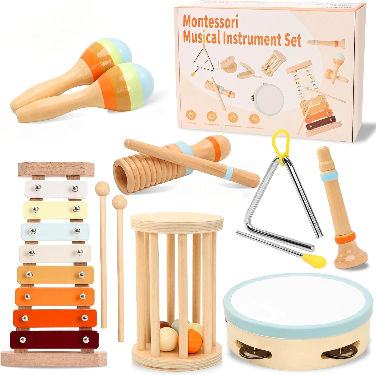 Baby Musikinstrumente Holzspielzeug Montessori Percussion Instrumente Drut Set mit Xylophon Vorschule Pädagogische Kinder Geschenke