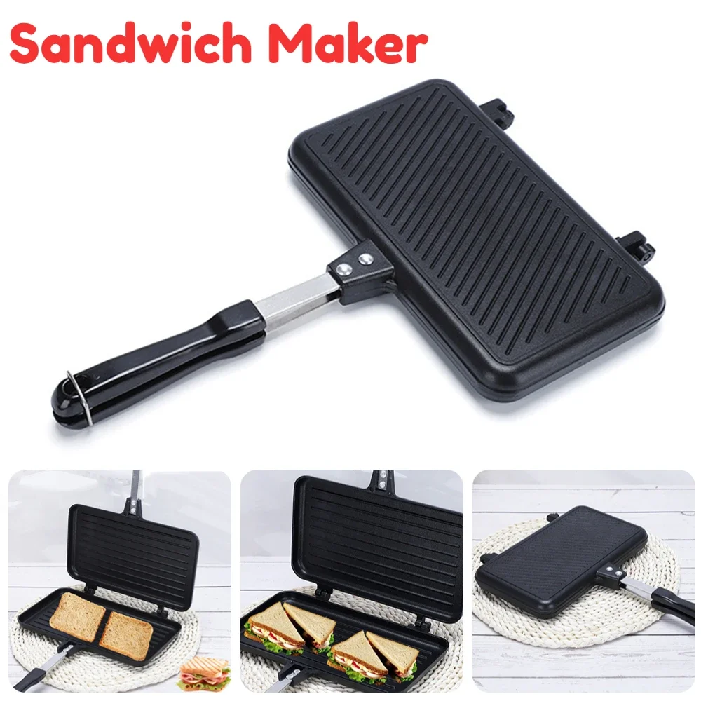 Doppelseitige Sandwich maschine Frühstücks maschine Sandwich Brot Toast Bratpfanne Waffeleisen Backblech Küchen zubehör Image