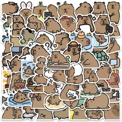 62 stücke Cartoon Nette Capybara Capibala Aufkleber Aufkleber Dekoration Diy Wasserdichte Telefon Image