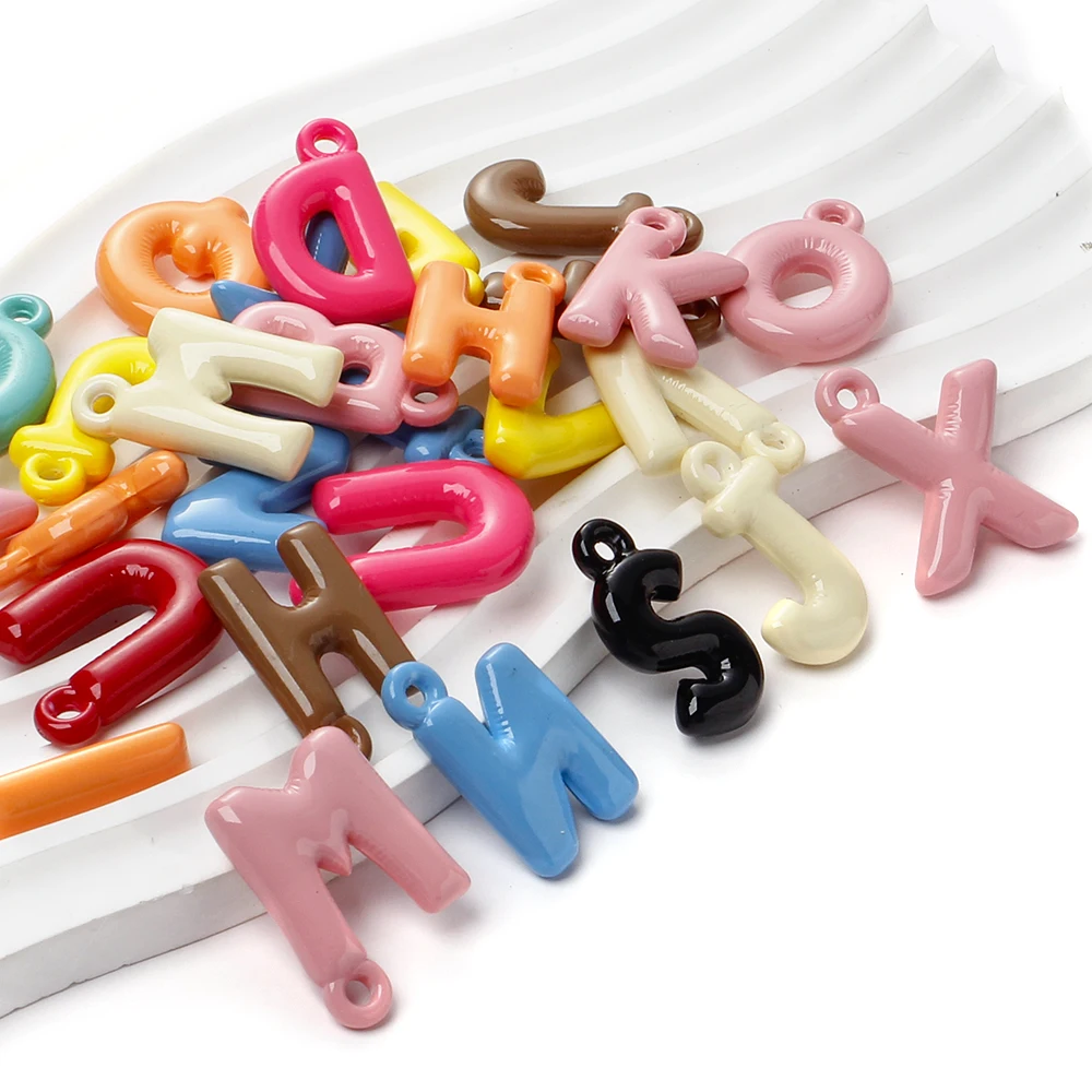 20 Stück bunter Acryl-Anhänger, 25 x 31 mm, englischer Buchstaben-Anhänger für Schmuckherstellung, DIY-Armband, Ohrringe, Halskette, Schlüsselanhänger Image