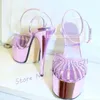 Käfig Patent Plateaus andalen in lila Frauen elegante Kreuz riemen Super High Heels Schuhe Sommer