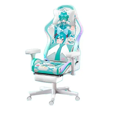 New Fashion Game Chair Green Anime Girl Student Home Office Ergonomic Computer Chair LED Light Strip