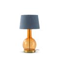 Lampe à poser en verre cristal orange avec abat-jour en coton bleu
