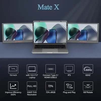 GTMEDIA MATE X Laptop Expansion Dual Screen 11.6-inch IPS FHD Screen Type-C Full Function Port