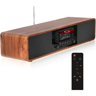 Player for Home with Stereo System Wooden Desktop Speakers FM Radio USB SD AUX Remote Control, 28