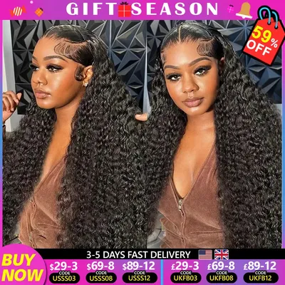13x4 Deep Wave Transparent Lace Frontal Wigs for Women 32inch 180% Human Hair Peruvian Deep Curly Lace Front Wig Jarin Hair