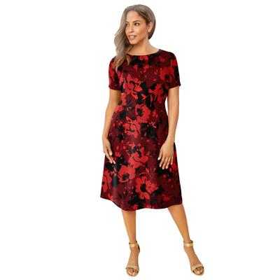 Plus Size Women's Fit & Flare Dress by Jessica London in Rich Burgundy Floral (Size 18 W)