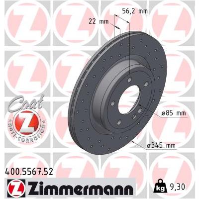ZIMMERMANN Bremsscheibe hinten rechts links Gelocht 345mm für MERCEDES-BENZ 4634230100 A4634230100 400.5567.52 Image