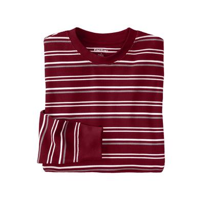 Men’s Big & Tall Waffle-knit Thermal Crewneck Tee by KingSize in Rich Burgundy Stripe (Size 4XL) Long Underwear Top