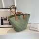 Women Braided Basket Clutches Top-handle Bag Large Straw Portable Shoulder Bag Summer Beach Party Purses Shopper Satchel Female Green