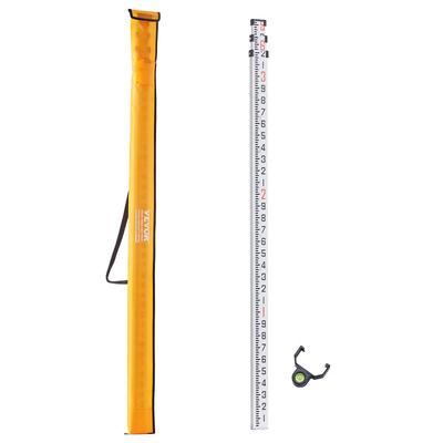 Aluminum Grade Rod Telescopic Measuring Rod, Aluminum Alloy Survey Rod w/ Bubble Level &Carrying Bag for Houses,Walls,Floors