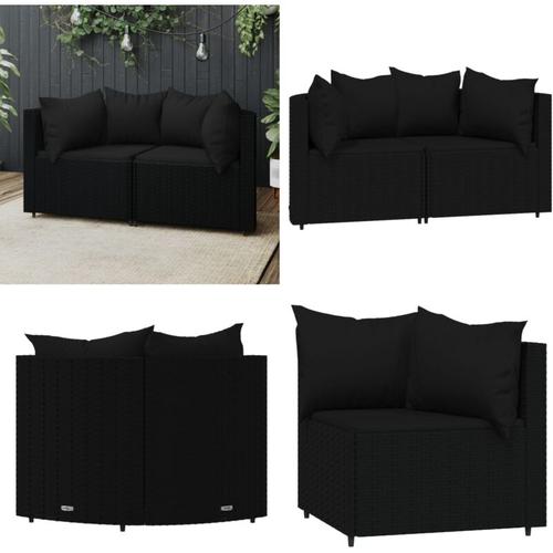 Garten-Ecksofas mit Kissen 2 Stk. Schwarz Poly Rattan - Ecksofa - Ecksofas - Home & Living