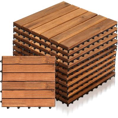 11er Set Holzfliesen Akazie 1m² Terrassenfliesen Klickfliesen Mosaik Klassik 30x30cm - Braun