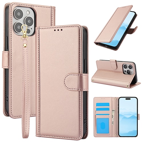 Handy Hülle Handyhüllen Für iPhone 17 Pro Max 17 Air 16 15 14 Pro Max Plus 13 12 11 Pro Max Brieftaschenhülle Vollschutz Mit Handgelenkschlaufe Ständer Retro TPU PU-Leder Image