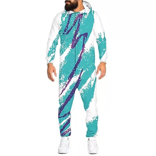 Herren Hausanzug Overall Pyjamas-Einteiler Blätter Einfach Casual Komfort Heim Täglich Baumwolle Komfort Atmungsaktiv Kapuzenpullover Langarm Tasche Herbst weißes Puder Schwarz Image