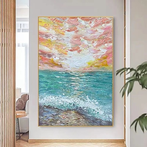 Ölgemälde handgemalte abstrakte Meereslandschaftsgemälde auf Leinwand, handgefertigt, reich strukturiertes Meeresgemälde, moderne Wandkunst, handgemaltes Kunstwerk, Landschaftsgemälde für Wohnzimmer, Image