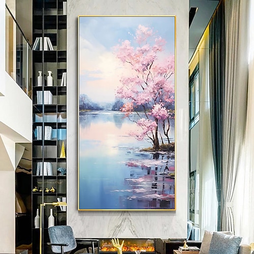 handgemaltes Original Colorado River rosa Wildblumen großes Ölgemälde Sommerlandschaft Wand Kunst Wohndekor für Wohnzimmer kein Rahmen Image