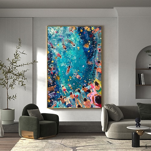 handgemachtes Original Sommerparty Ölgemälde auf Leinwand abstraktes Strandgemälde Wanddekoration Wohnzimmer Wohndekor mit gespanntem Rahmen/ohne Innenrahmen Gemälde Image