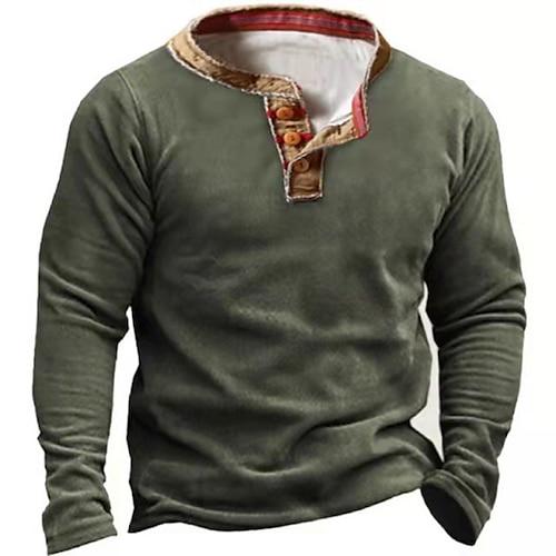 Herren Sweatshirt Pullover Armeegrün Khaki Grau Stehkragen Glatt Patchwork Täglich Festtage Ausgehen Strassenmode Brautkleider schlicht Herbst Winter Bekleidung Kapuzenpullover Sweatshirts