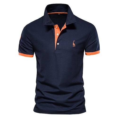 Herren Polo Golfshirt Lässig Revers Kurze Ärmel Bequem Schmuck Bestickt Basic Sommer Marineblau Weiß Rot Marinenblau Grün aschgrau Polo
