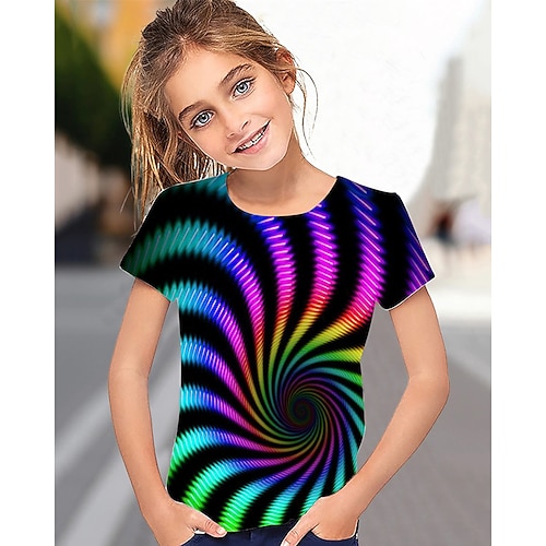 Mädchen 3D Graphic Geometrisch T-Shirt Kurzarm Sommer Frühling Modisch Basic kinderkleidung 4-12 Jahre Rundhalsausschnitt Outdoor Casual Täglich Regular Fit Image
