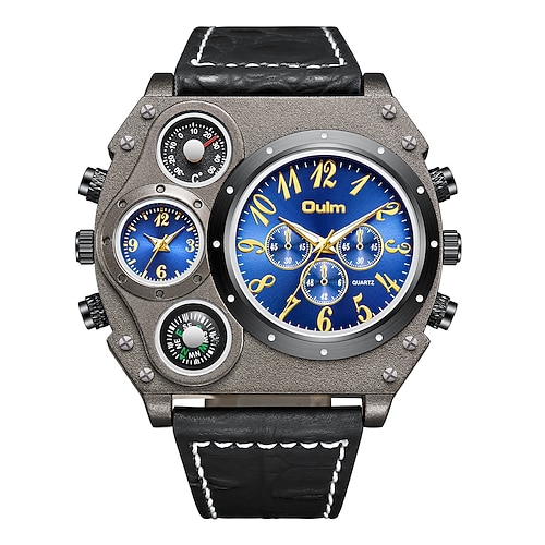 Große Zifferblatt Herren Uhren Luxus Marke männliche Quarz Uhr große Größe Herren zwei Zeitzonen Leder Sport Armbanduhren