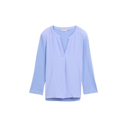 TOM TAILOR Damen 3/4 Arm Shirt aus LENZING™ EcoVero™, blau, Uni, Gr. XS